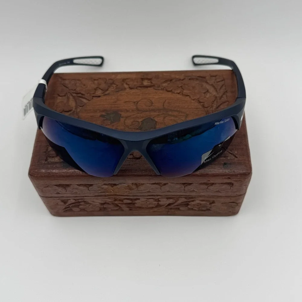 Nike Skylon Ace 69mm Semi-Rimless Sunglasses Matte Obsidian Blue Lens NWT
